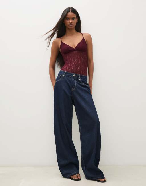 Bershka - Kanten body met bandjes in bordeauxrood, 4 van 5
