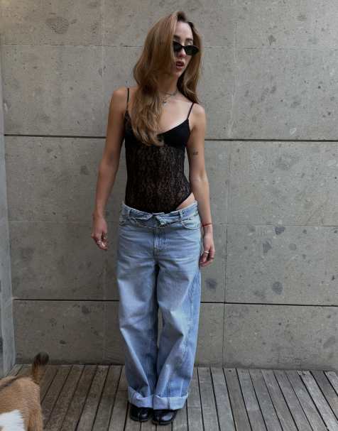 Bershka - Kanten body met bandjes in zwart - view 1