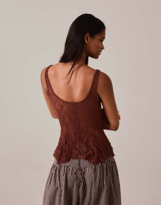 Bershka kanten cami in bruin, 3 van 5