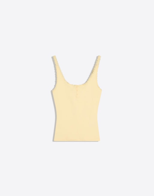 Bershka - Kanten top met henley bandjes in geel, 4 van 4
