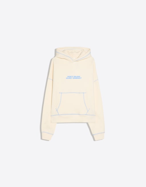 Bershka Kapuzen-Sweatshirt mit Print in Ecru, 5 von 5