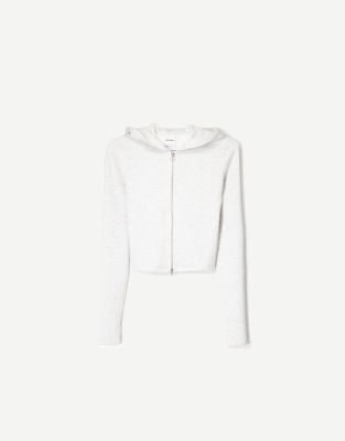 Bershka - Kapuzenjacke aus Modalmix in Hellgrau mit Reißverschluss