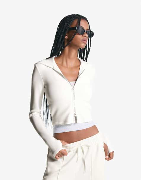 Bershka – Kapuzenjacke aus Modalmix in Weiß - view 1