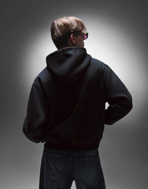 Bershka – Kapuzenjacke in Schwarz mit Reißverschluss und Print, 3 von 3