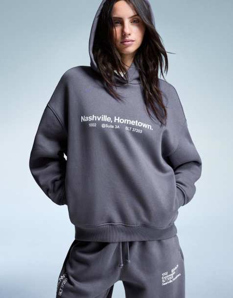Bershka – Kapuzenpullover in Grau mit Print - view 1