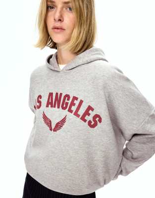 Bershka - Kapuzenpullover in Grau mit Print