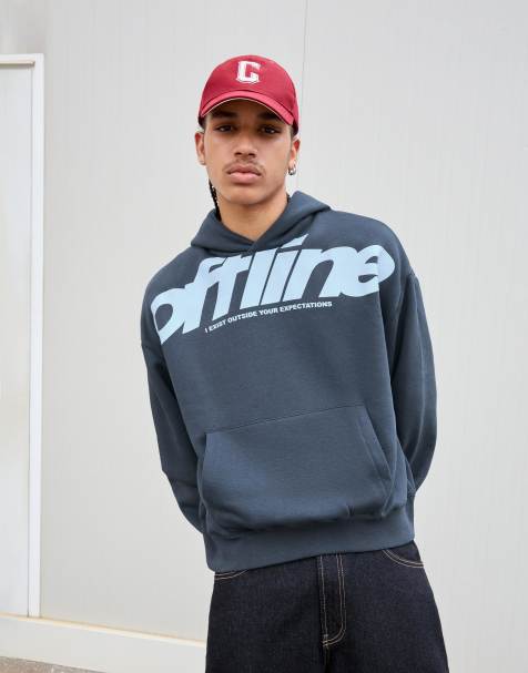 Bershka – Kapuzenpullover in Jeansblau mit Print - view 1