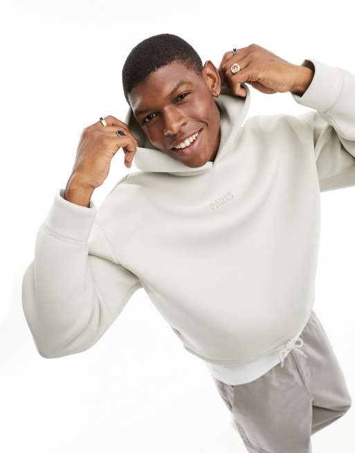 Bershka – Kapuzenpullover in kastiger Passform in tonalem Eisgrau