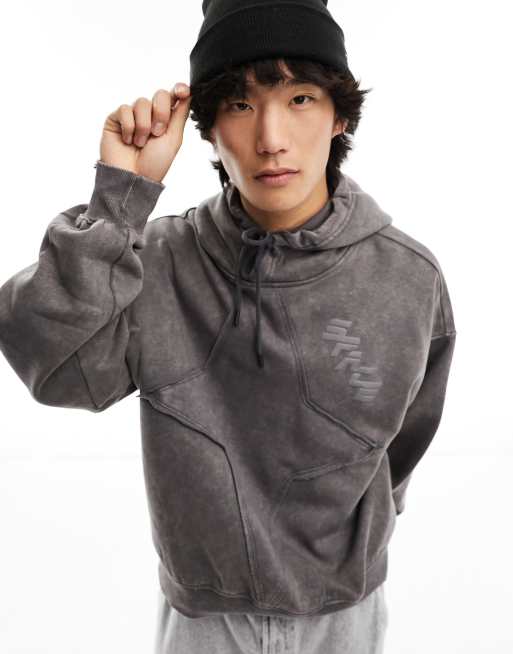 Bershka – Kapuzenpullover in verwaschenem Braun mit Ziernaht