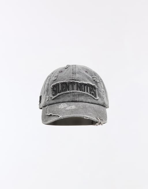 Bershka kasket med vasket effekt og patch i sort, 4 af 4