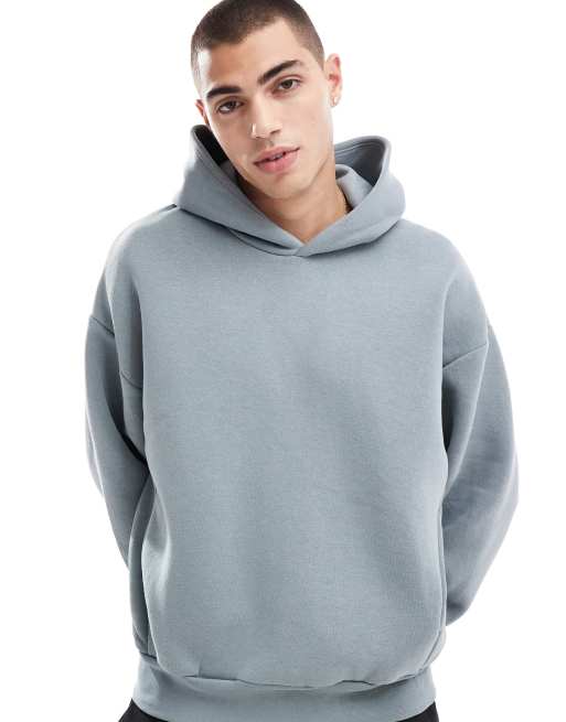 Bershka – Kastiger Kapuzenpullover in Hellblau