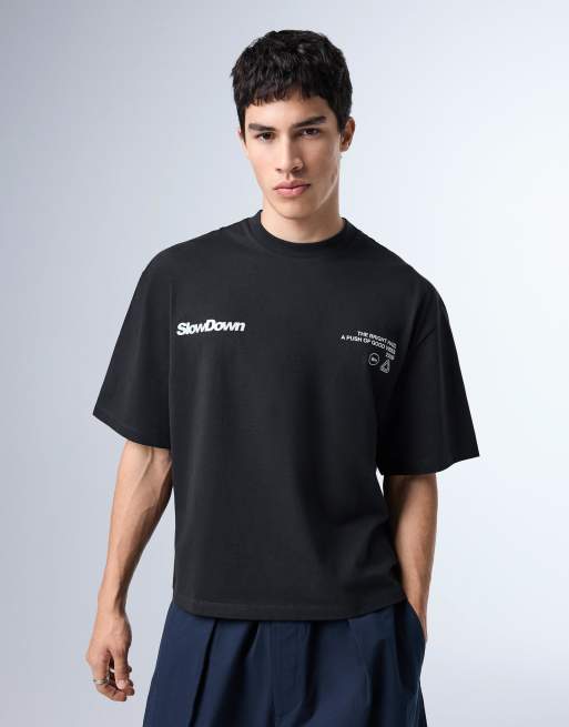 Bershka – Kastiges Oversize-T-Shirt in Blau mit Print, 2 von 4