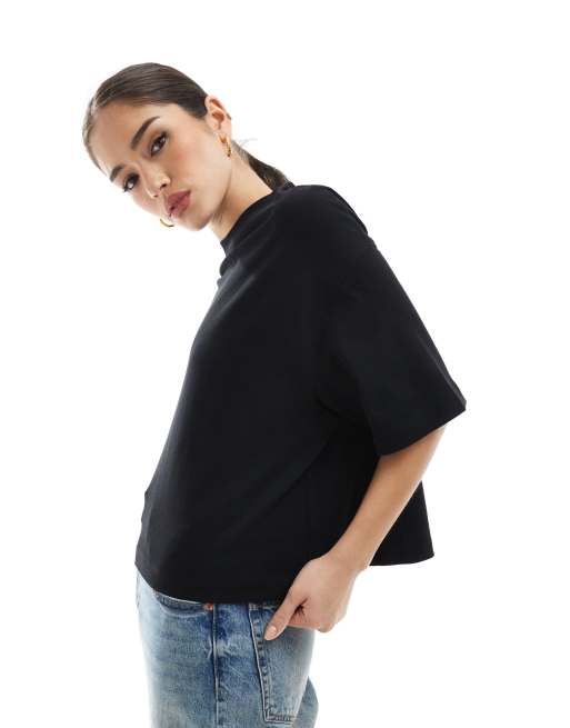 Bershka – Kastiges Oversize-T-Shirt in Schwarz