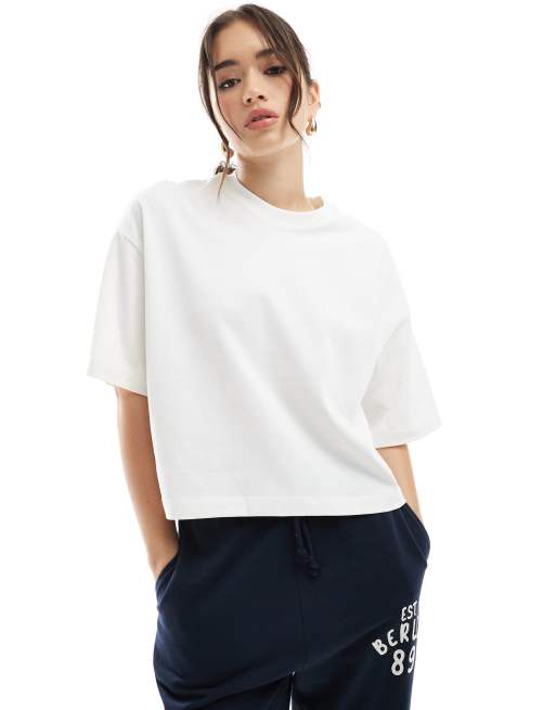 Bershka – Kastiges Oversize-T-Shirt in Weiß