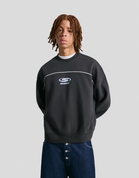 Bershka – Kastiges Sweatshirt in Blau mit Print - view 1