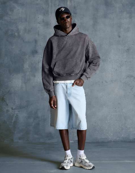 Bershka – Kastiges Sweatshirt in verwaschenem Grau mit Kapuze - view 1