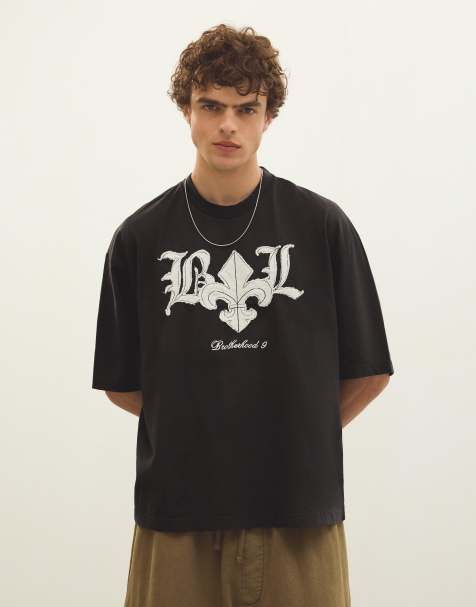 Bershka – Kastiges T-Shirt aus Waffelstrick in Schwarz - view 1
