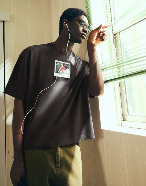 Bershka – Kastiges T-Shirt in Dunkelgrau mit „Eminem“-Print - view 1