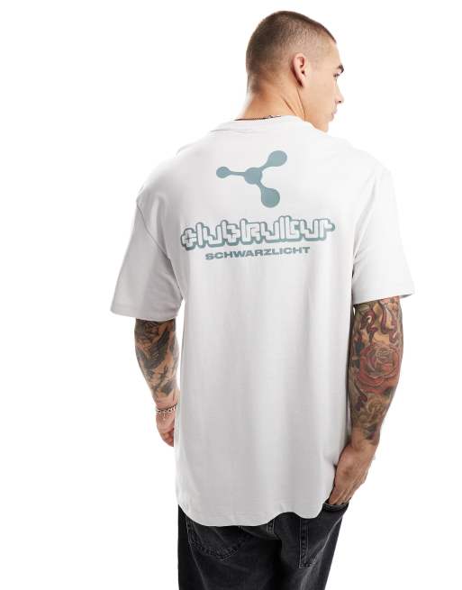 Bershka – Kastiges T-Shirt in Grau mit Prints