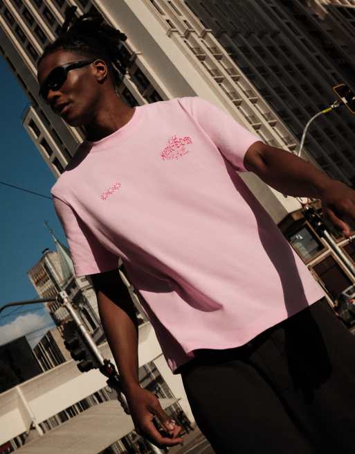 Bershka – Kastiges T-Shirt in Rosa mit Print, 4 von 4