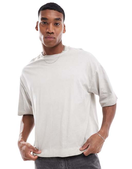 Bershka – Kastiges T-Shirt in verwaschenem Grau