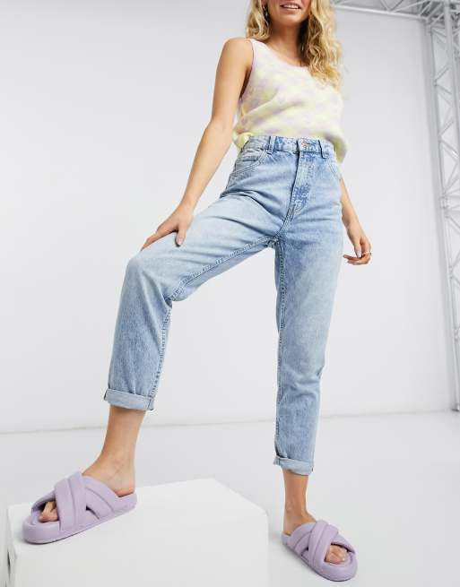 Bershka - Katoenen jeans in lichtblauw - BLACK