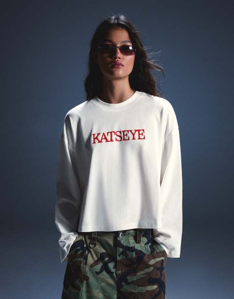 Bershka Katseye print long sleeve t-shirt in white - view 1