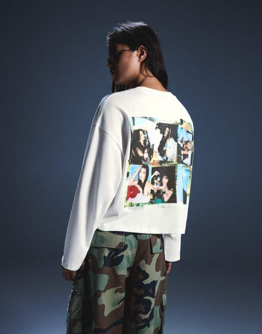 Bershka Katseye print long sleeve t-shirt in white, 3 of 4