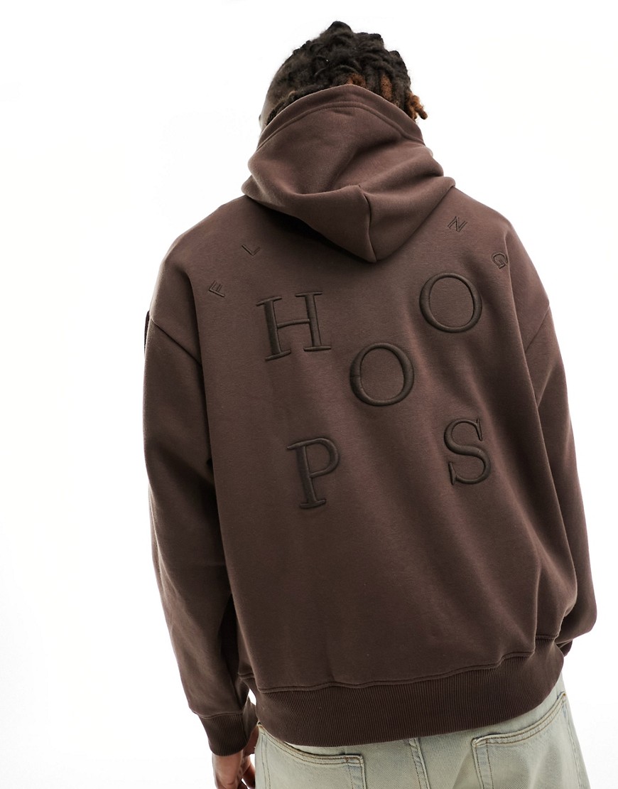 Bershka keep it printed hoodie in dark brown