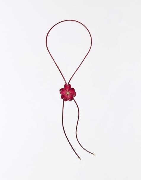 Bershka - Ketting van koord met bloem in felroze - view 1