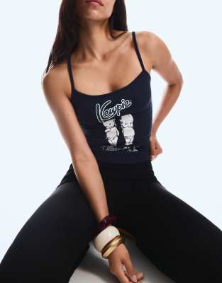 Bershka Kewpie print strappy top in blue - view 1