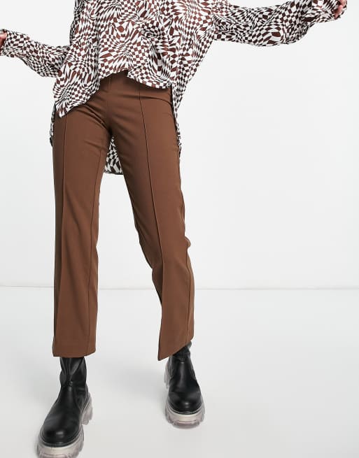 Bershka kick flare tailored trouser in chocolate