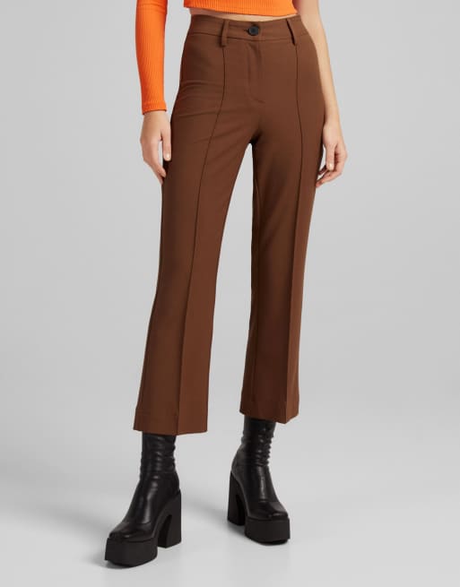 Bershka kick flare tailored trouser in chocolate