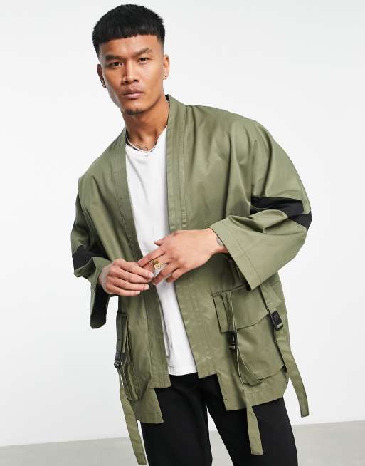 Bershka kimono jacket in khaki