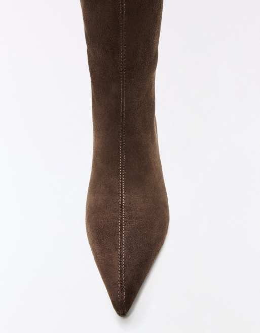 Bershka Kitten heel boots in brown, 4 of 7