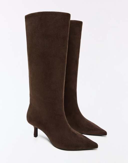 Bershka Kitten heel boots in brown, 5 of 7