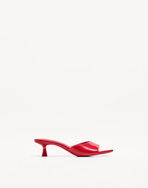 Bershka kitten heel mule sandals in red - view 1