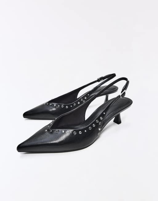 Bershka Kitten heel shoes with studs in black, 2 of 7