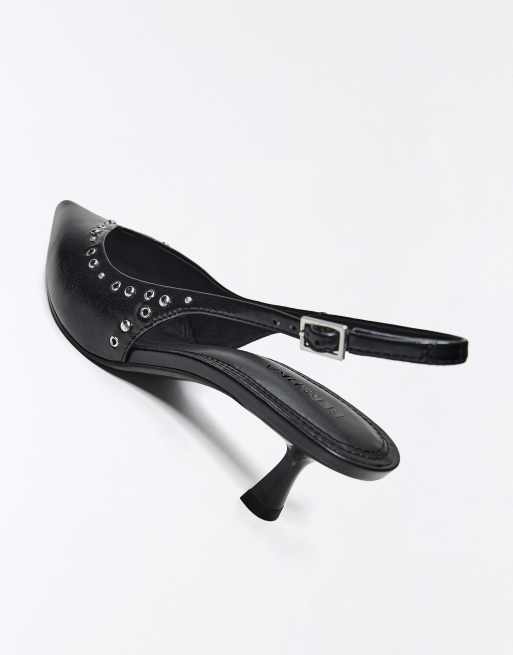 Bershka Kitten heel shoes with studs in black, 7 of 7