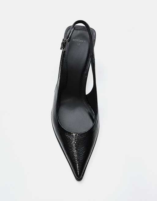 Bershka Kitten heel slingback shoes in black, 4 of 6