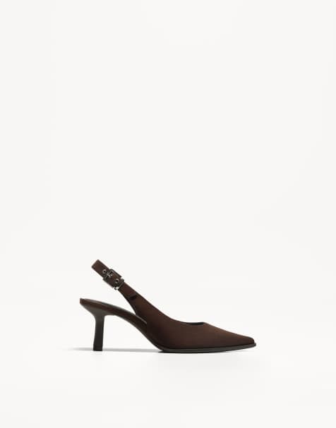 Bershka kitten heel slingback shoes in brown - view 1