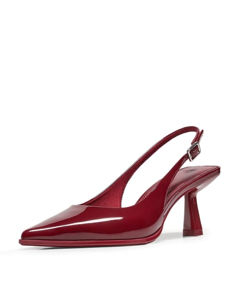 Bershka kitten heel slingback shoes in burgundy - view 1