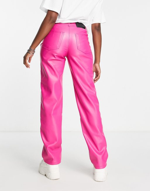 Bershka – Klarrosa raka byxor i läderimitation, 2 av 4
