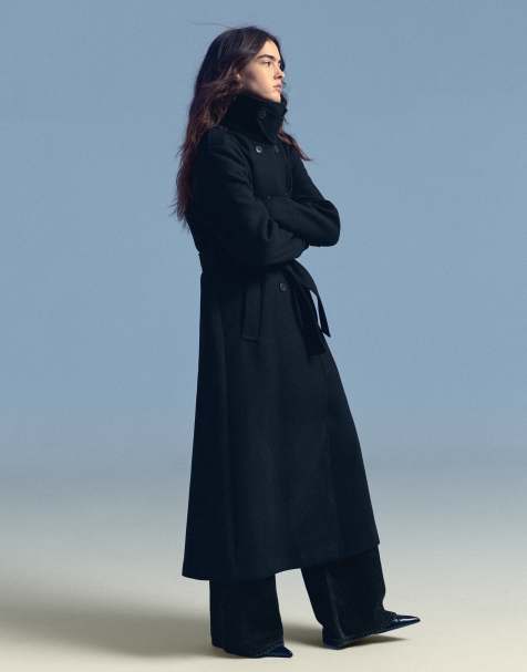 Bershka knapfrakke i sort med filtlook - view 1