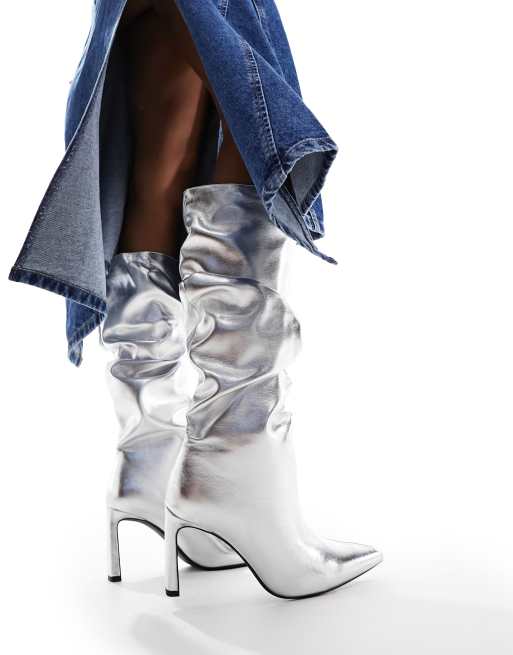 Silver metallic knee high hot sale boots