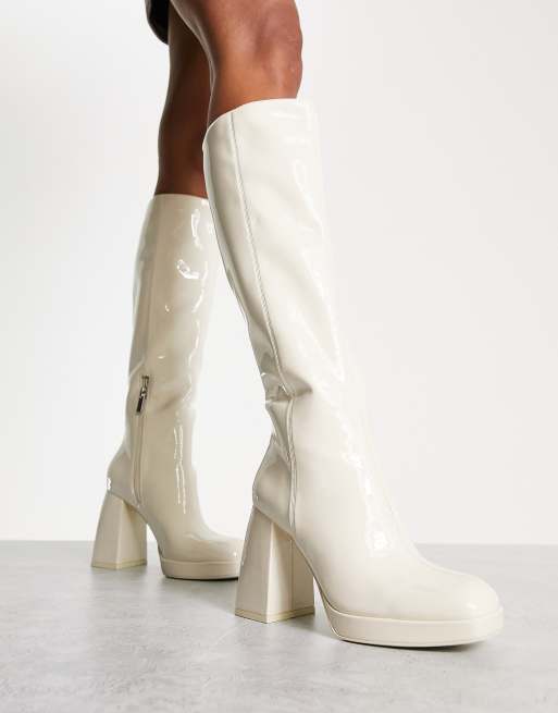 Faux leather white hot sale boots