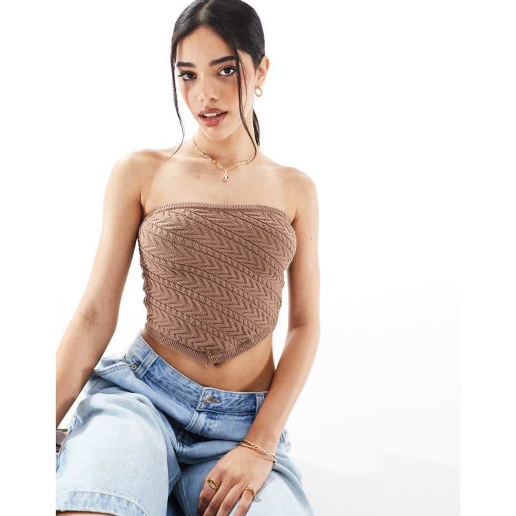 Bershka knit bandeau top in brown | ASOS