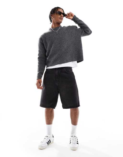 Bershka ダークグレー ニット Bershka knit boxy fit sweater in gray | ASOS
