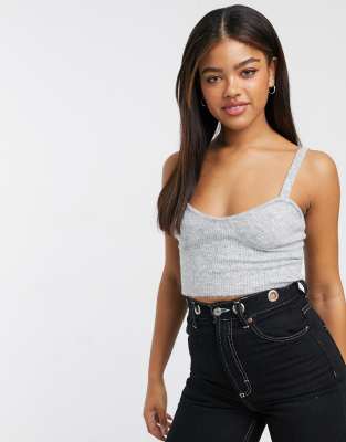 Bershka knit cami twinset set in gray
