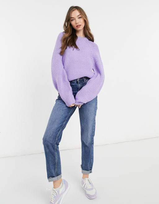 Bershka knit crew neck jumper in lilac ASOS